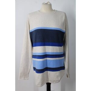 NWT Duluth Trading Co M Beige Blue Stripe Shiftless Tunic Crewneck Sweater